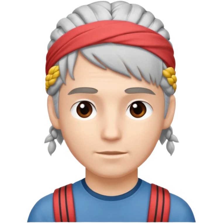 young climber man with white/grey braided hair and headband emoji
