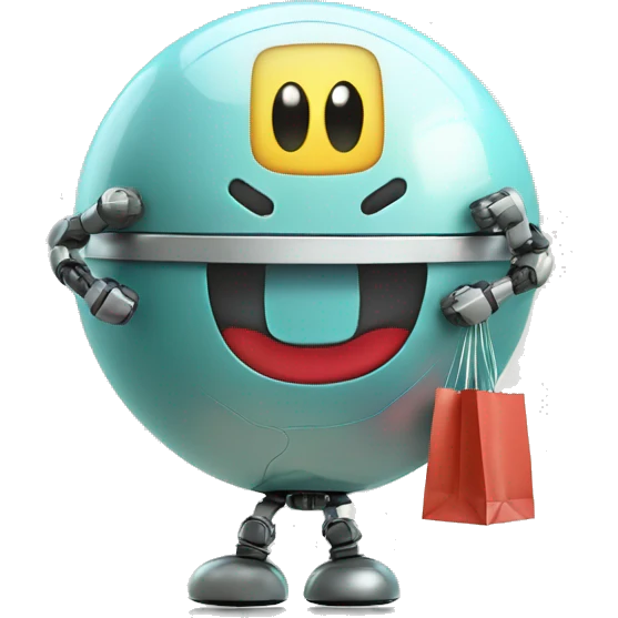 cute sphere shaped floating happy robot with shopping bags emoji