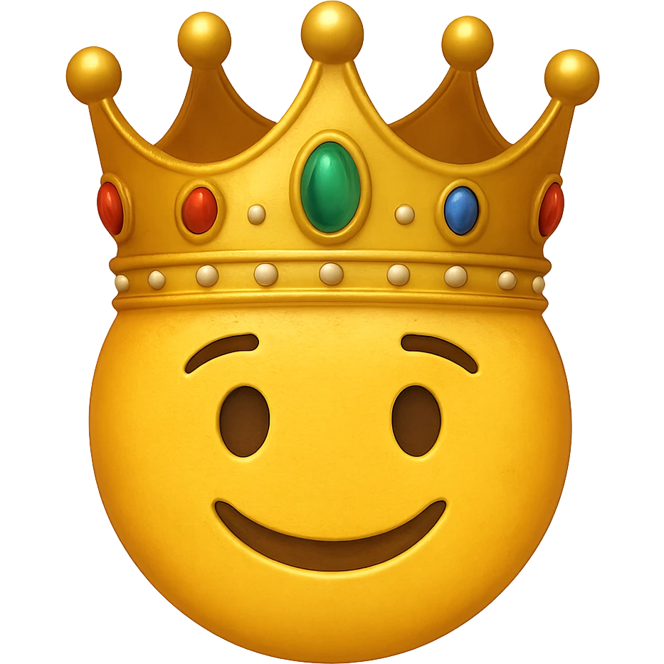 yellow face with gold crown and jewels emoji, digital illustration emoji