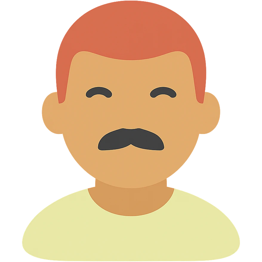 Asian man with black mustache and red hair, color icon style emoji