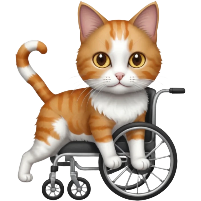 full body small short hair dark grey and white cat with hazel eyes walking in a wheelchair for cats emoji