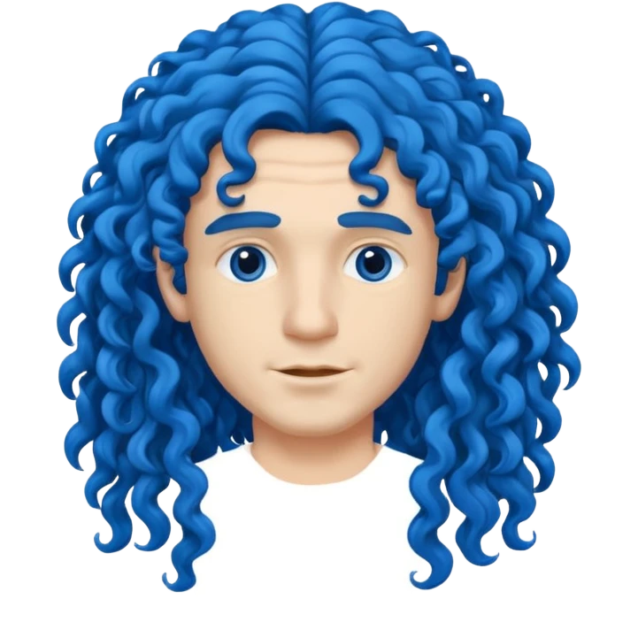 man with very blue curly long blue hair emoji