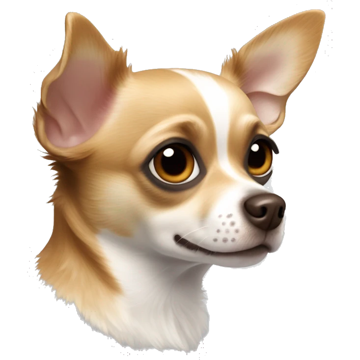 Chihuahua with one blue eye and one hazel brown eye, with light brown fur and a brown Merle pattern  emoji