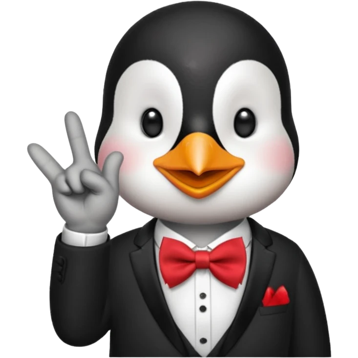 Un pinguino con una pajarita roja haciendo el gesto con la mano de cumplir una promesa emoji