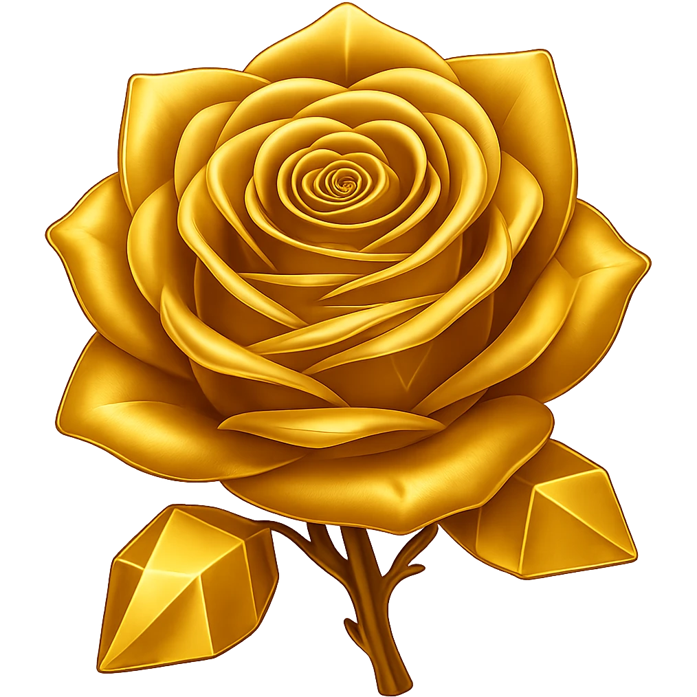 Make the rose made of ice look gold in the style of an emoji, with no background. emoji