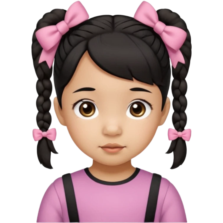 mixed 1 year old girl asian and american with short pigtails and cute bows i dark brown/black hair with big brown eyes emoji emoji