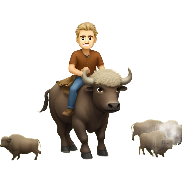 Caucasian man with spikey hair riding buffalo emoji