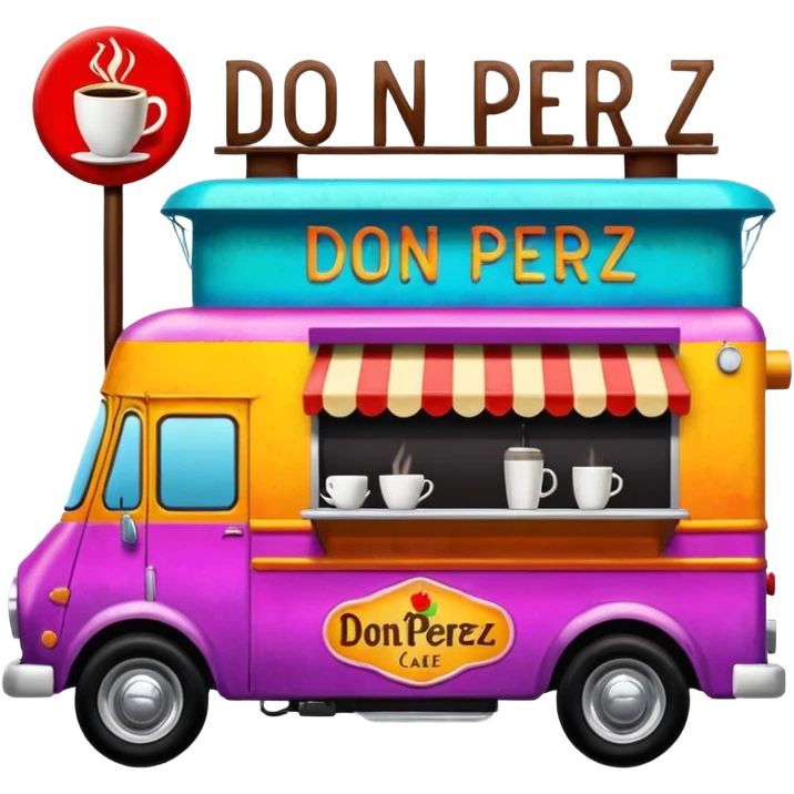 coffee truck with don perez cafe sign emoji