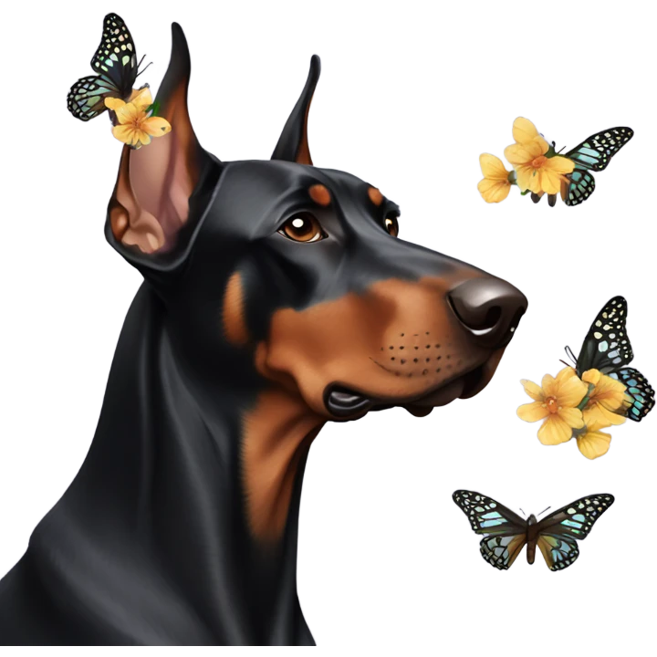 Doberman and butterfly emoji