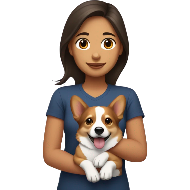 Une fille brune avec un corgi tricolore emoji