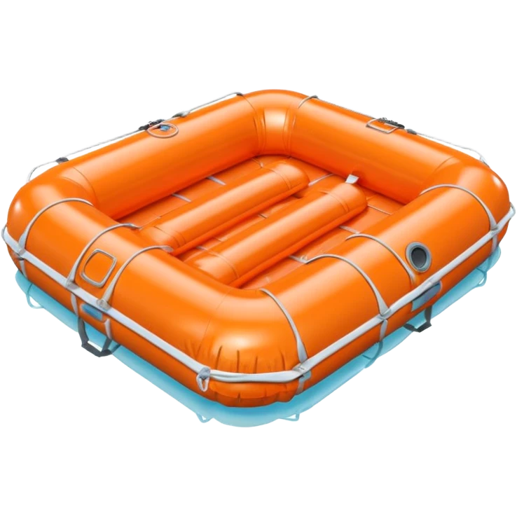 3D render of Life Raft made of shiny inflatable vinyl, visible seam lines, air valve, highly reflective plastic texture, pool toy aesthetic. emoji
