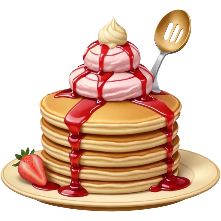 a stack of pancakes with strawberry ice cream emoji