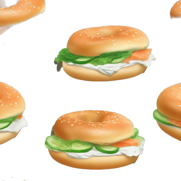 Bagel sandwich with cream cheese, cucumber, lettuce, tomato, and smoked salmon ￼ emoji