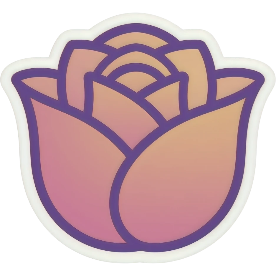minimal line-art rose shape flower sticker, elegant thin stroke, purple, to pink and pastel orange tones, clean vector design, no background, modern aesthetic. Must have no emoji faces and no emoji icons emoji