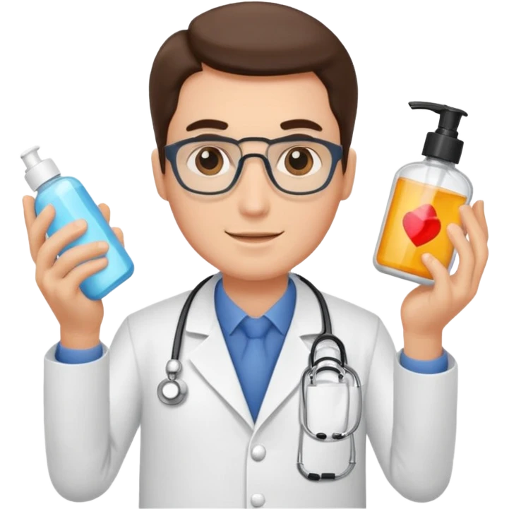 doctor man holding skincare products emoji