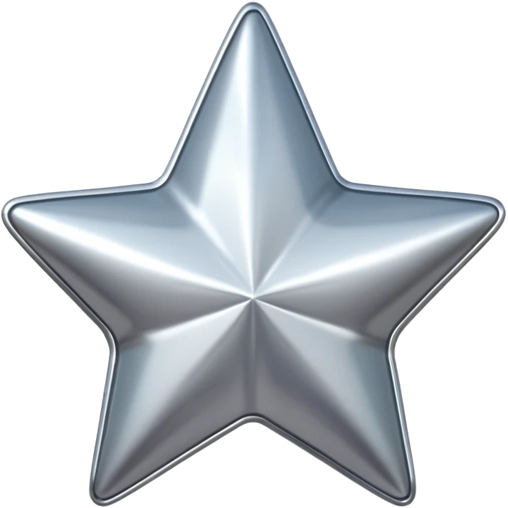 Chrome silver star emoji, iOS emoji style, glossy metallic surface, soft reflections, minimalistic, centered, clean white background, high detail, smooth gradients emoji