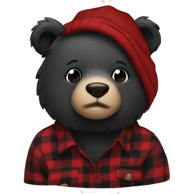 Black bear with red and black flannel emoji
