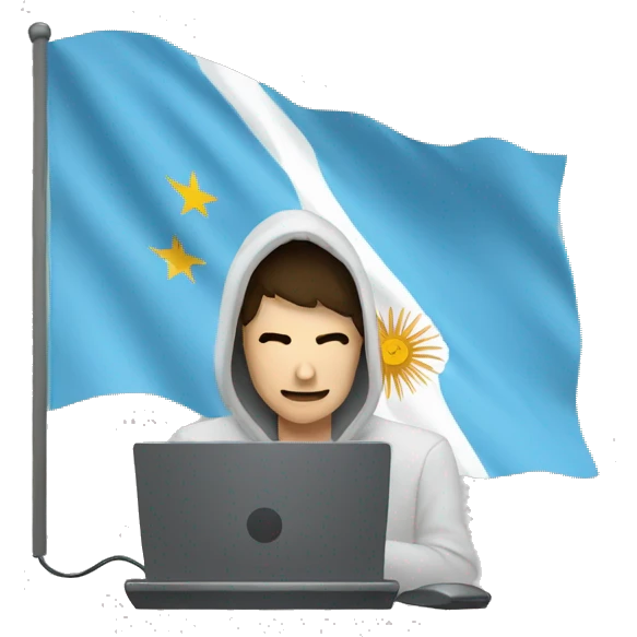 hacker using computer, with an argentinian flag behind the person emoji