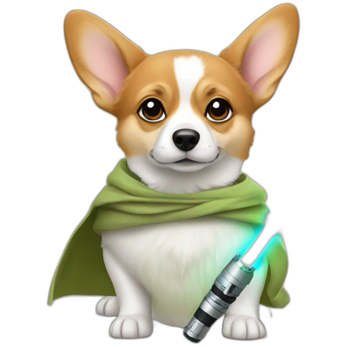 Corgi dress as yoda with light saber emoji