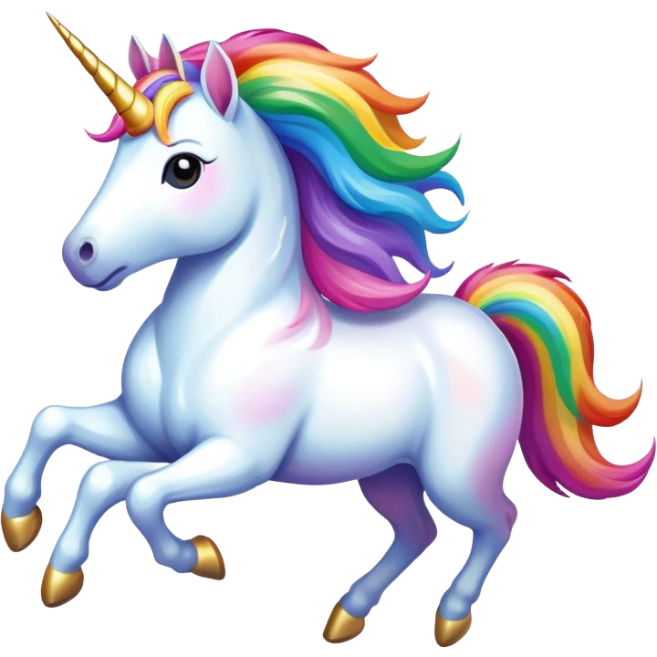 A unicorn running across a rainbow emoji