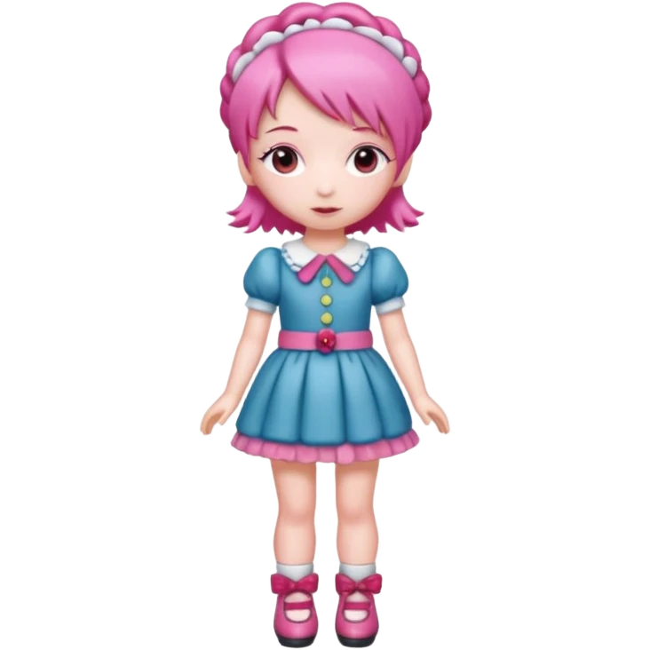 Isolated detaile illustration incredibly raspberry torte doll figurine full body with pink hair and a raspberry barrette emoji