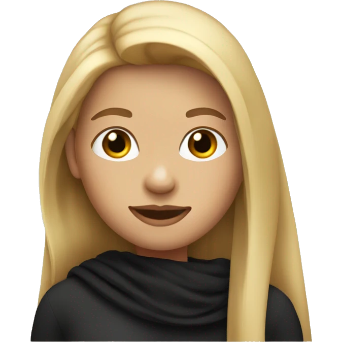 Cute woman with long straight blonde hair. She is having a black scarf in the mouth. emoji