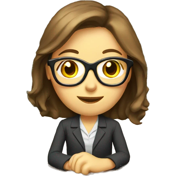 Female teacher in classroom long brown hair glasses emoji
