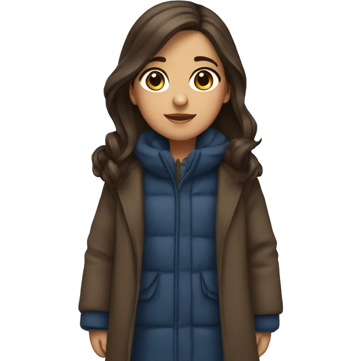 winter, christmas, hispanic, long brown hair, girl, brown eyes, child, full body, blue coat emoji