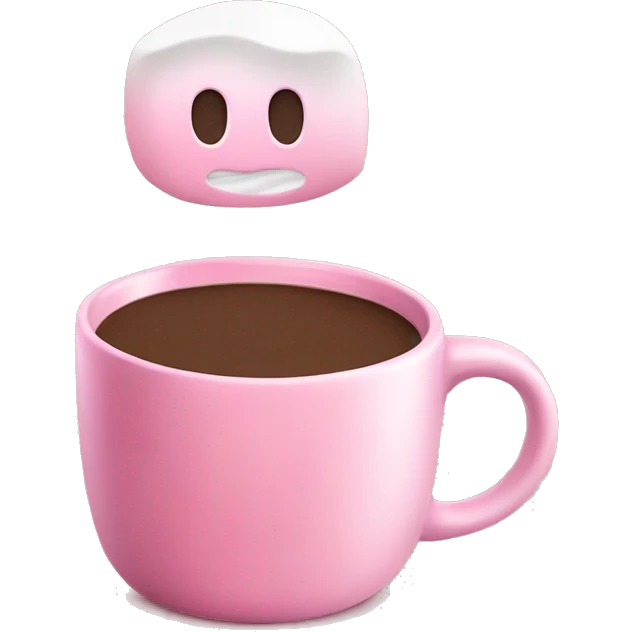a pink plain coffee mug without a face with one handle on the right, coffee inside it, and marshmallows without a face float in the coffee, there is nothing around emoji