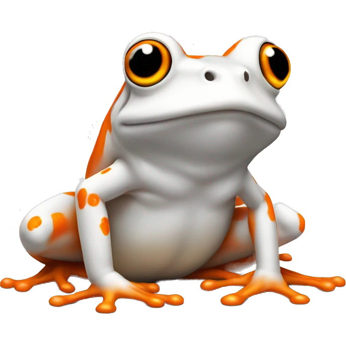 an orange frog with a white mark on its fur. the white mark should be in the shape of a flame, but there's no flame involved in the photo itself, just the shape of the fur emoji