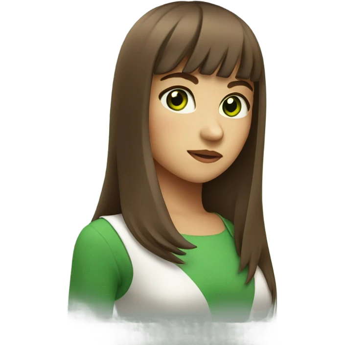 Woman Long brown hair with bangs and green Eyes - in a cute pose emoji