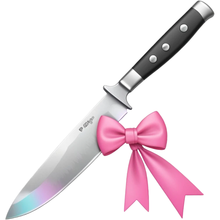 Kitchen knife with a pink bow tied around the handle, emoji style, simple, flat vector, white background, only one object emoji