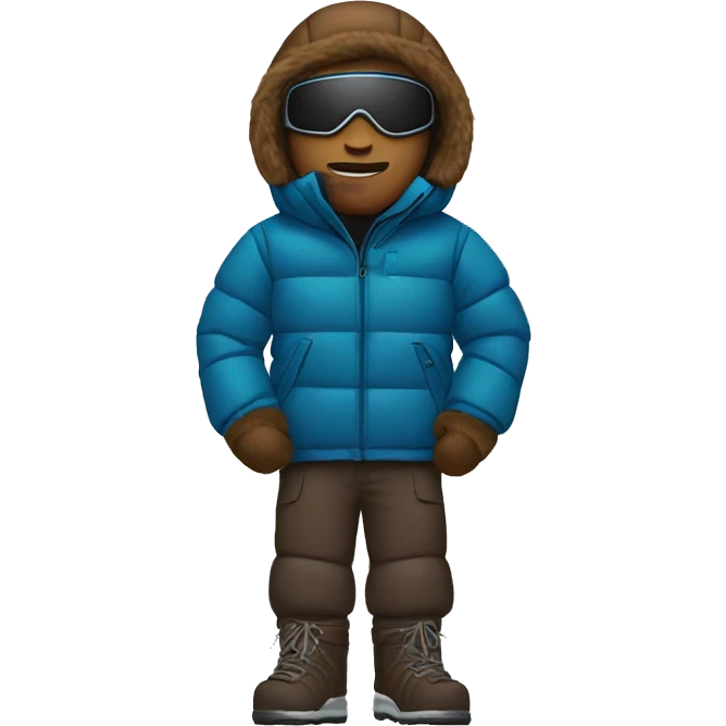 Brown male with an pufferjacket and an ski mask reaching his chin emoji