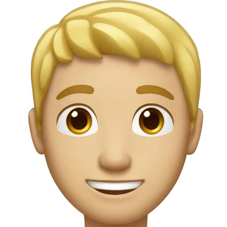 Man: short light-yellow hair, few freckles on the cheeks, brown eyes and his smile emoji