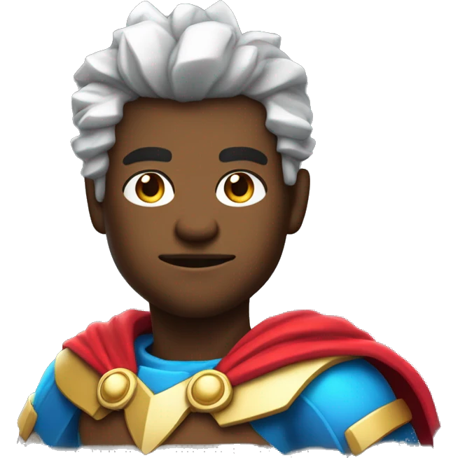 “Generate a small, pixelated hero with a cape and a confident pose, wearing bright colors, as a mascot for indie games.” emoji