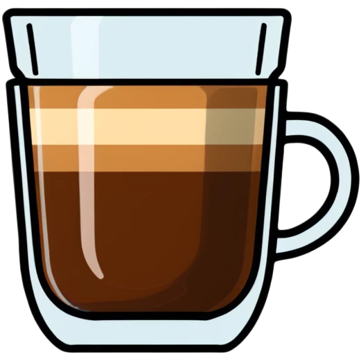 Small Gibraltar glass with cortado espresso, light brown color on top (NOT WHITE), deepening to darker brown at bottom, smooth surface, no froth or swirl emoji