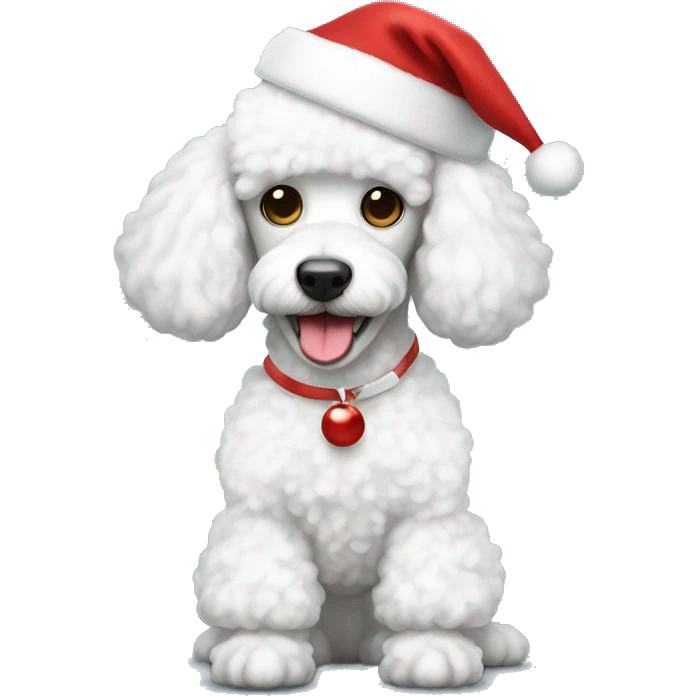White poodle with Santa hat emoji