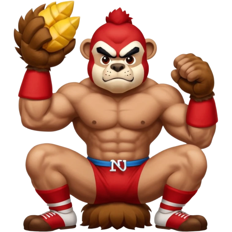 Can you create a emoji of threw Nebraska Cornhusker mascot sitting on top of the UCLA Bruin mascot emoji