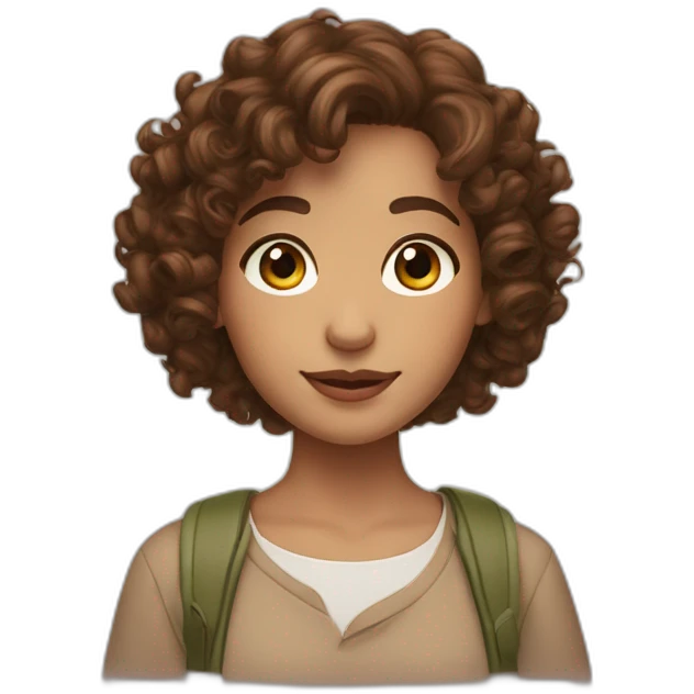 curly girl with brown bob hair brown eyes AirPods Pro green emoji
