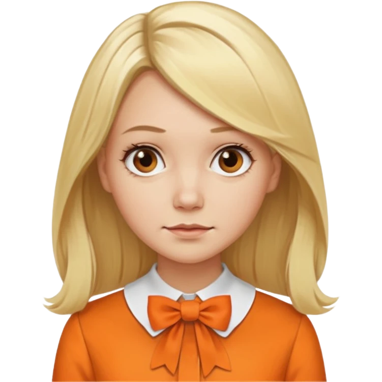long blond hair not smiling woman with orange blouse bow collar emoji