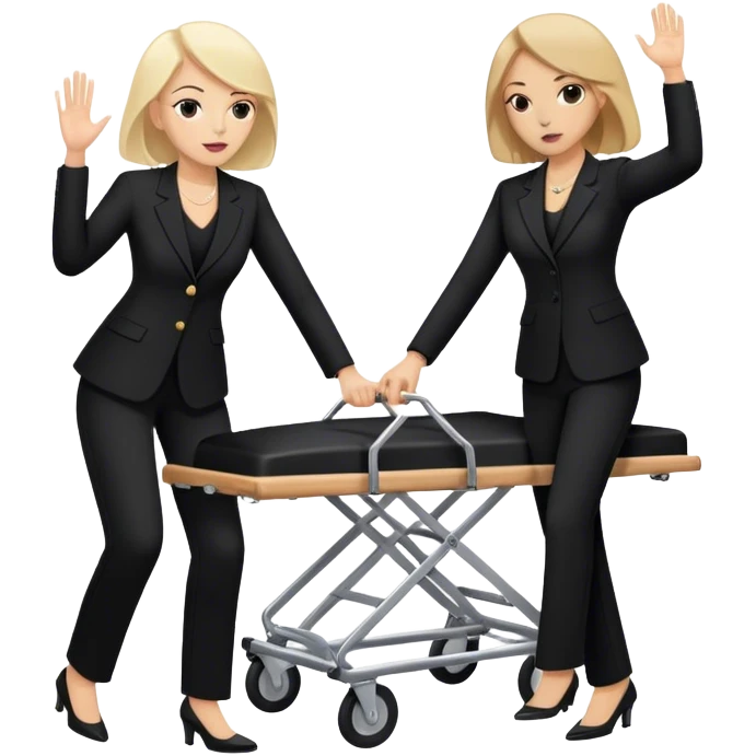 Two women in black pants suits punching a funeral strecher  emoji