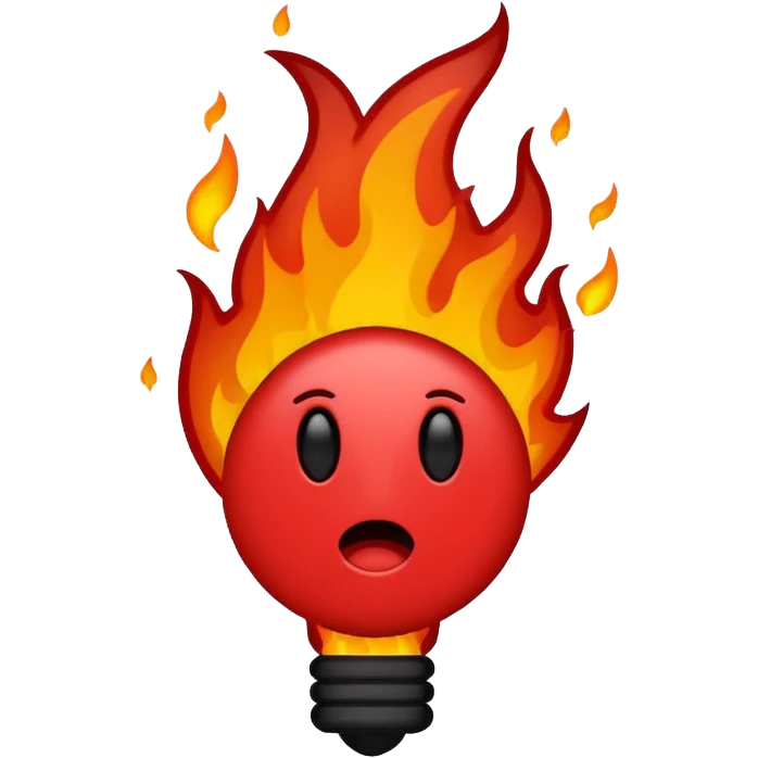 Minimalist emoji-style sticker of a bold exclamation mark surrounded by small flames or cracks. Black and dull red color palette, no outline.
 emoji