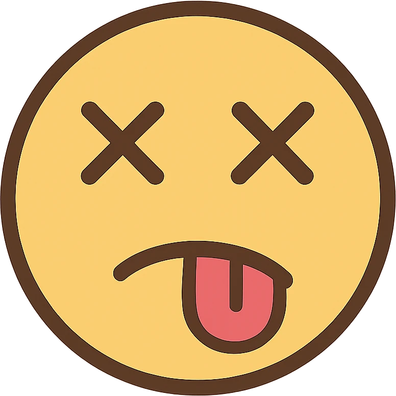 flat toon style dead face with cross eyes and tongue out emoji