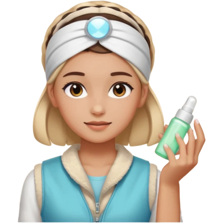 Clean girl aesthetic emoticons, apply skincare products, headband, glowing skin, vest, soft lighting
 emoji
