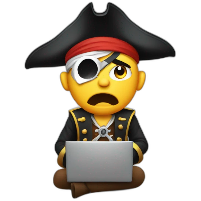 Angry pirate progamming on laptop emoji