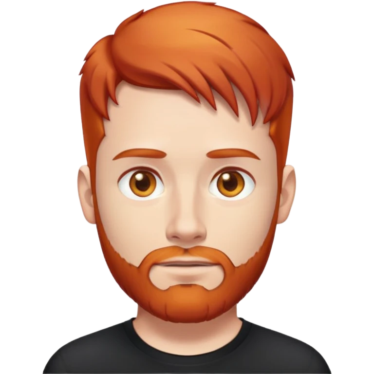 white tech man with short red hair, red beard, honey eyes. No forehead wrinkles & black shirt. emoji