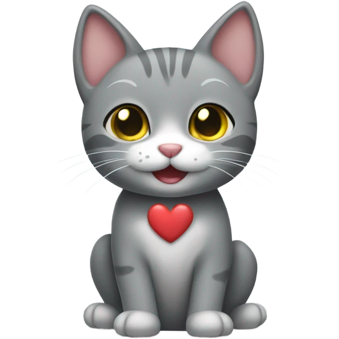 Grey cat with smile and heart ears emoji