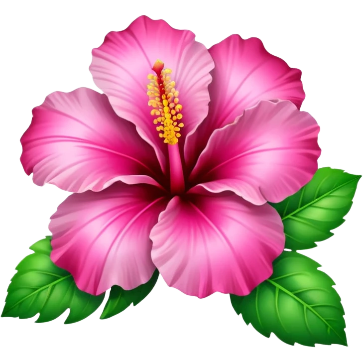 Gradient pink hibiscus with green leafs emoji