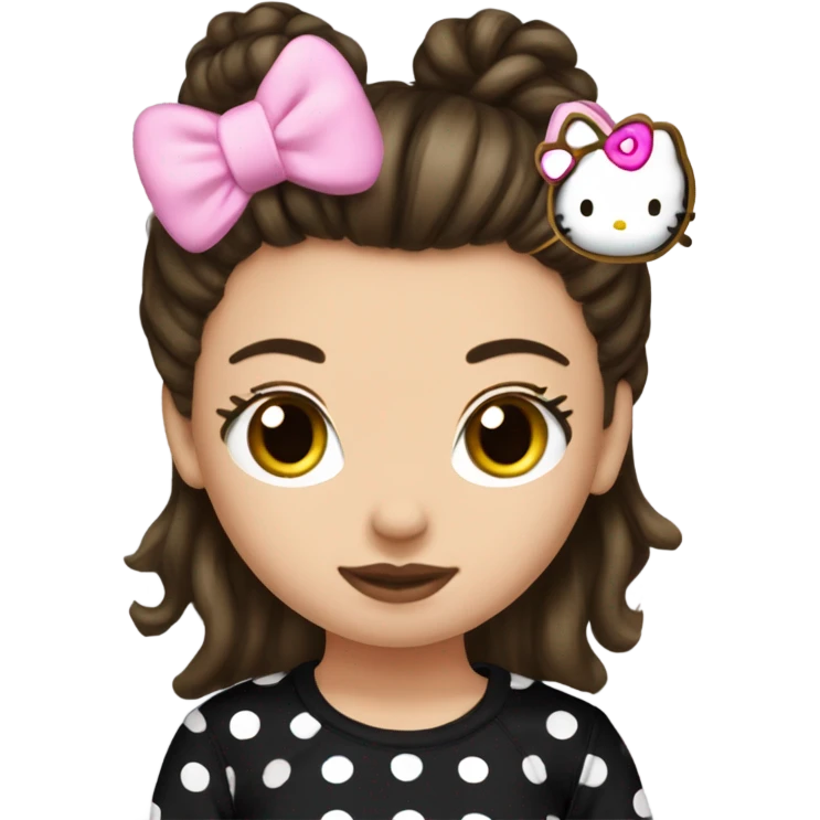 brunette girl with messy bun black top and hello kitty pyjama pants  emoji
