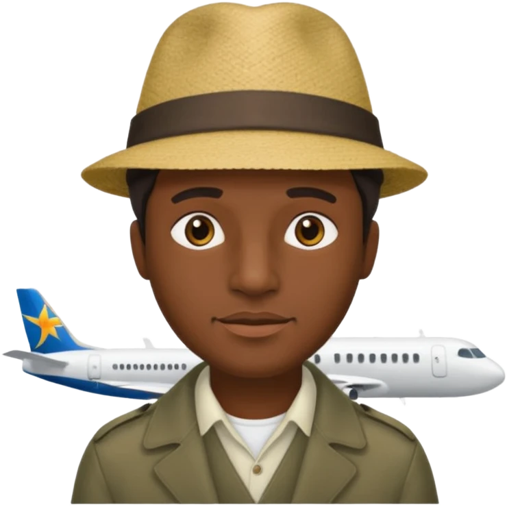 Visage homme créole réunionnais avec chapeau arrive avion emoji